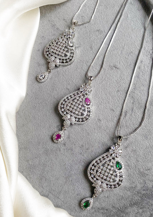 Alka rhodium Plated American diamond pendant set