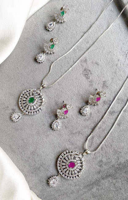 Heeriye rhodium Plated American diamond pendant set