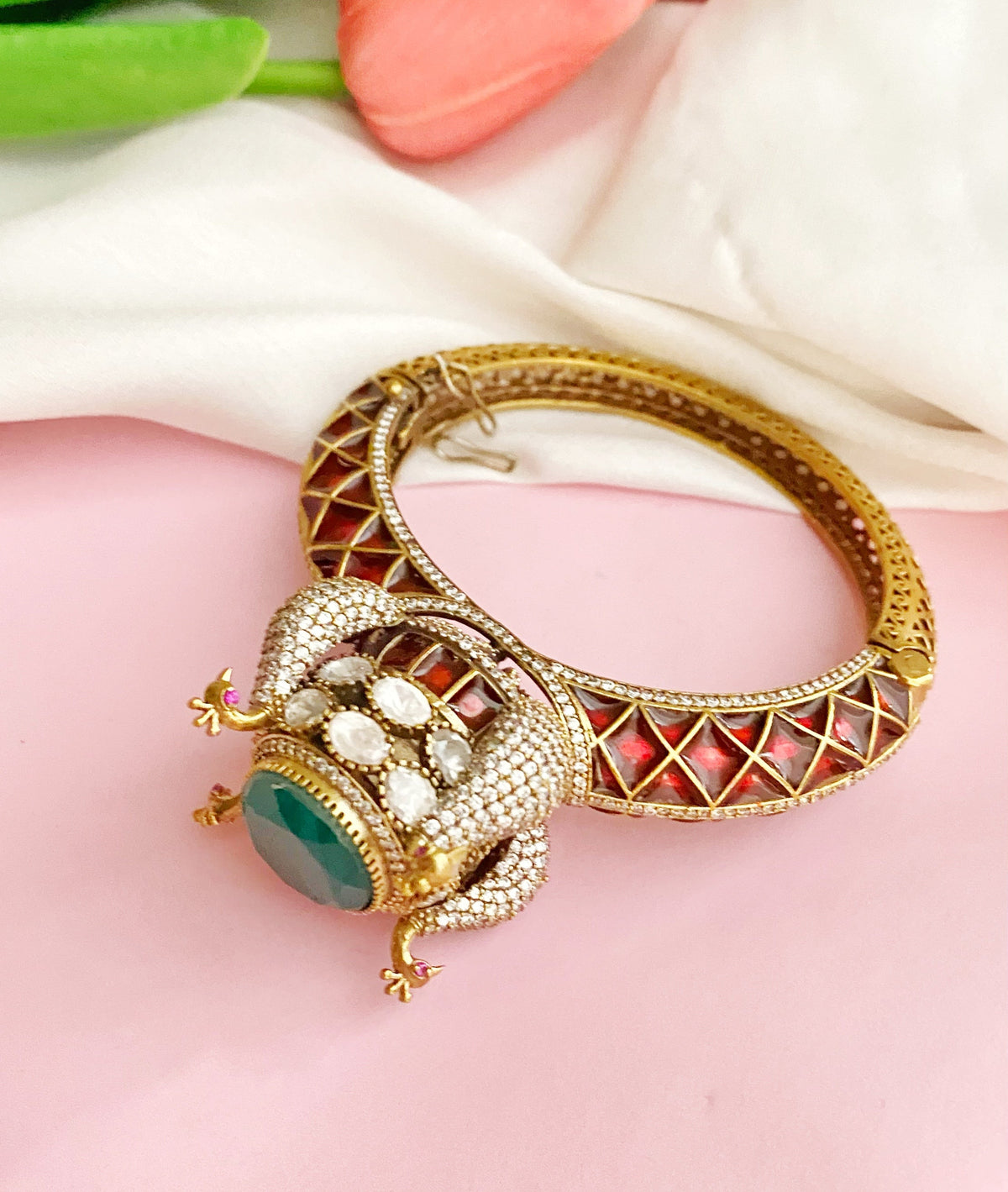 Gauri mossionite kundan bracelet
