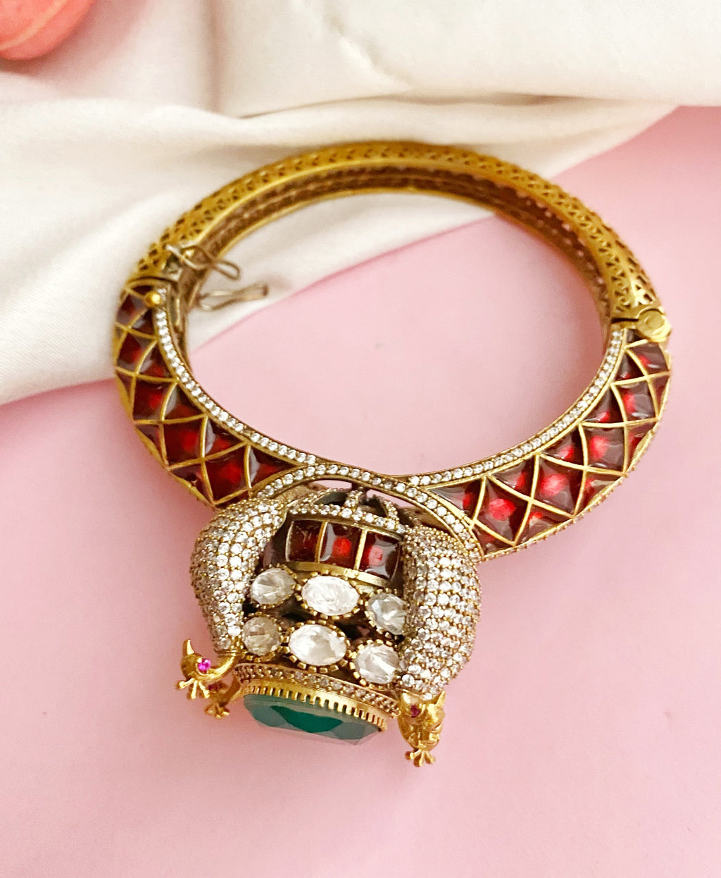 Gauri mossionite kundan bracelet