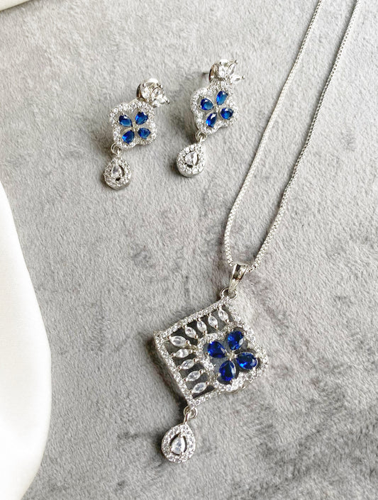Alvi rhodium Plated American diamond pendant set