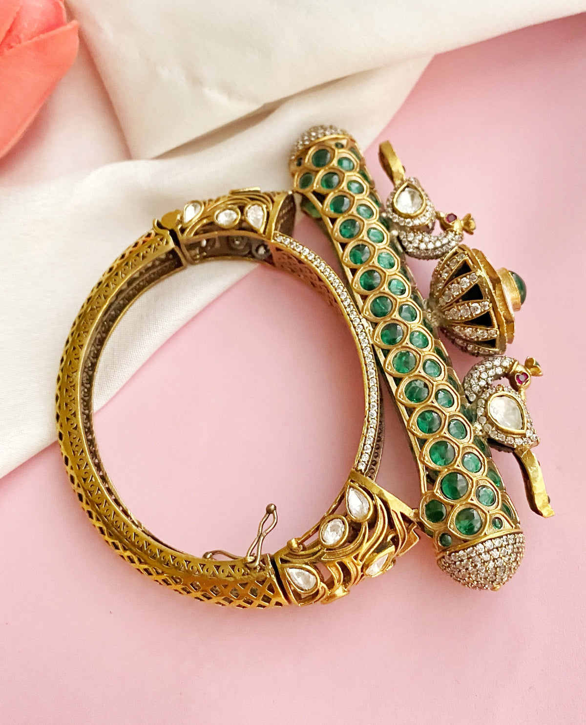 Radhika Green mossionite kundan bracelet