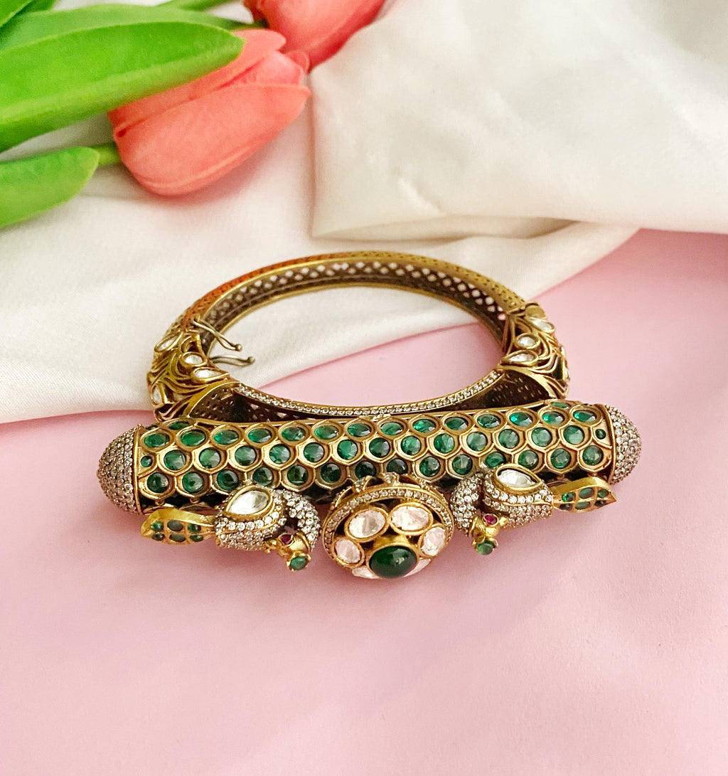 Radhika Green mossionite kundan bracelet