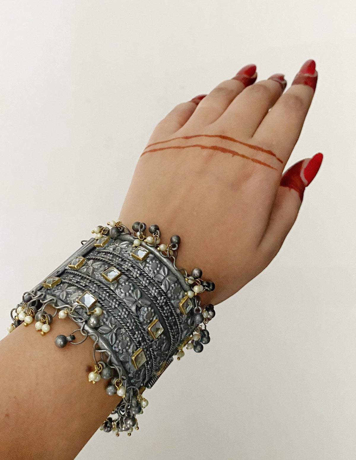 Meena Silver oxidised kada