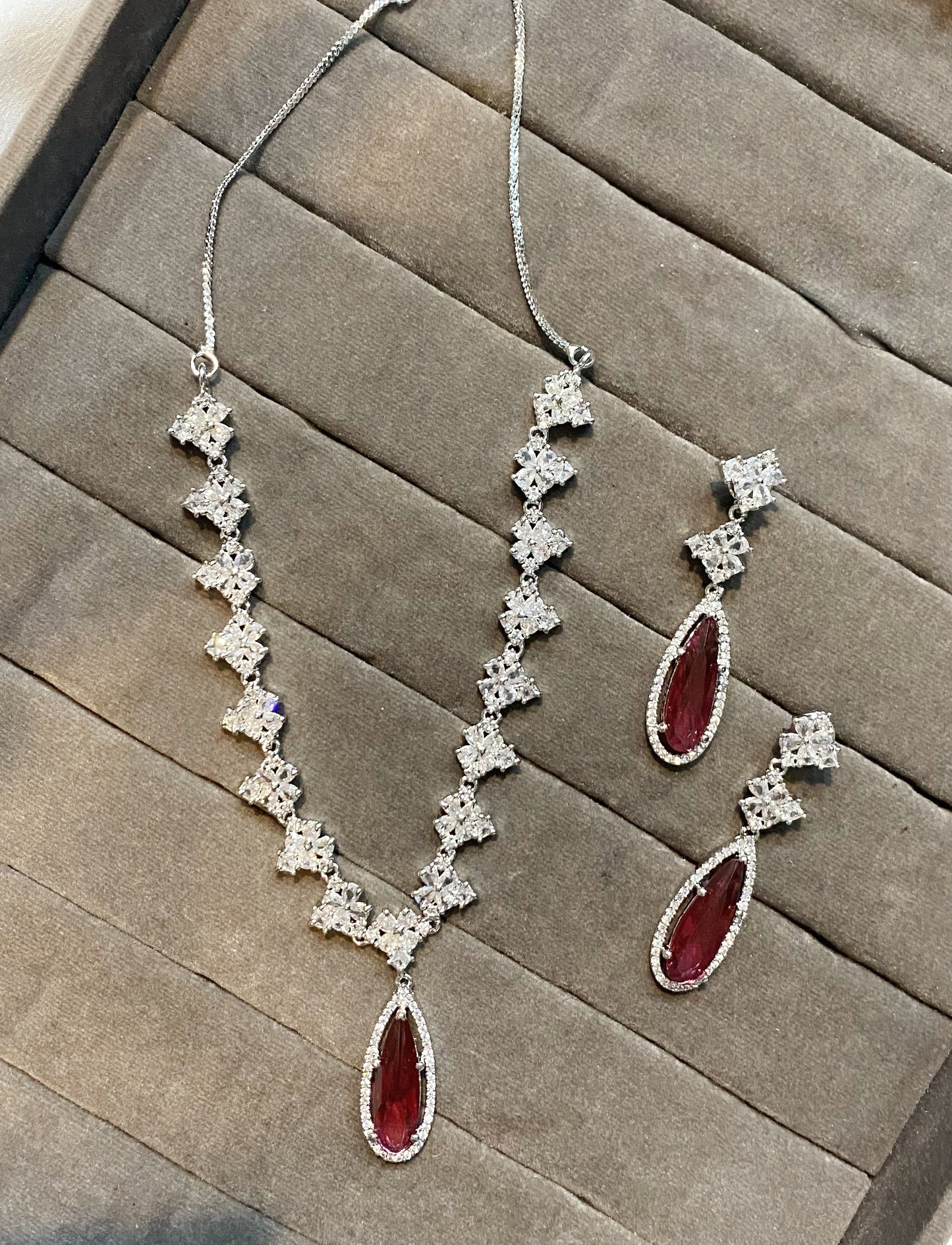 Ruby red American diamond necklace set