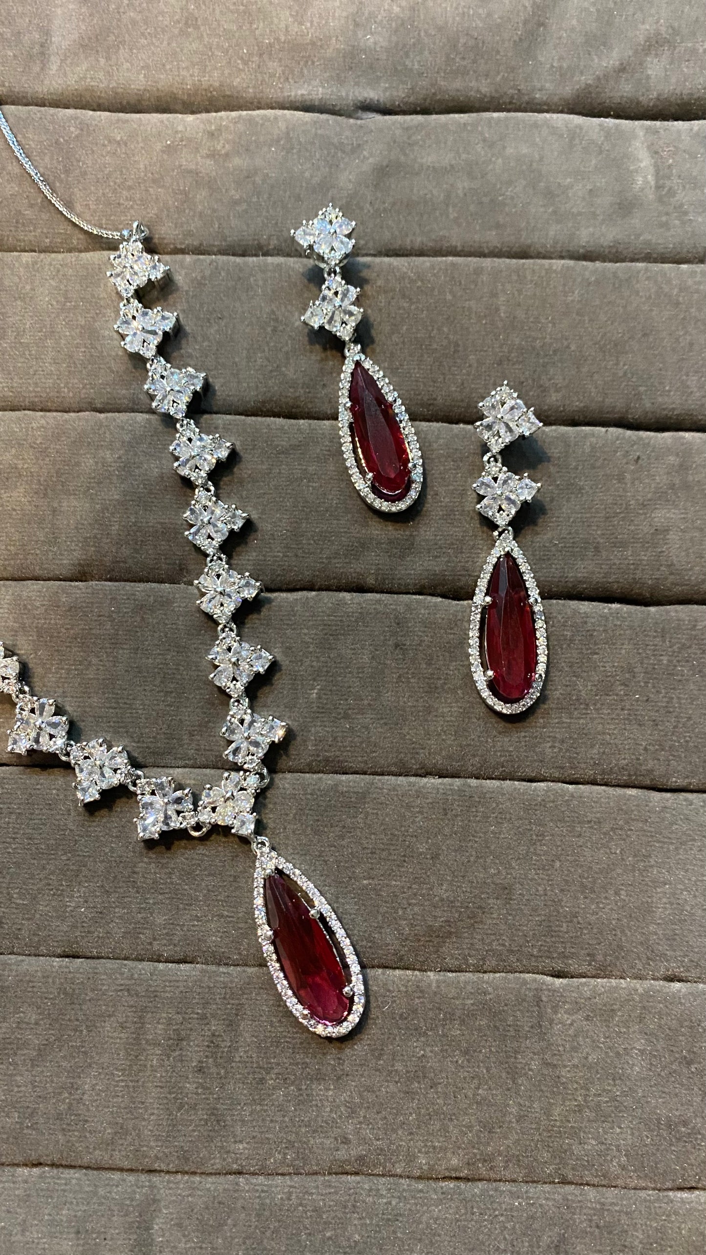 Ruby red American diamond necklace set