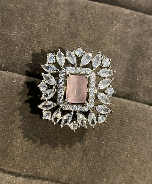 Jhanvi rhodium plated american diamond rings