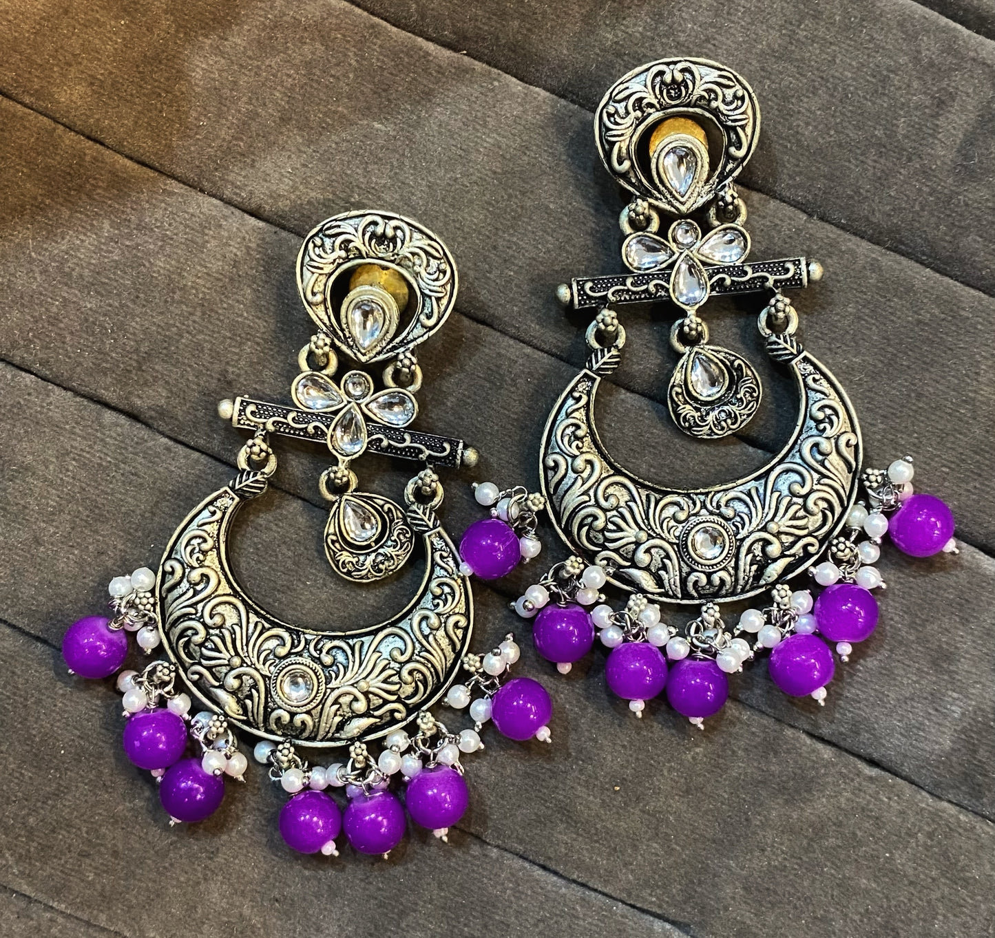 Bhoomi silver kundan chandbali earrings