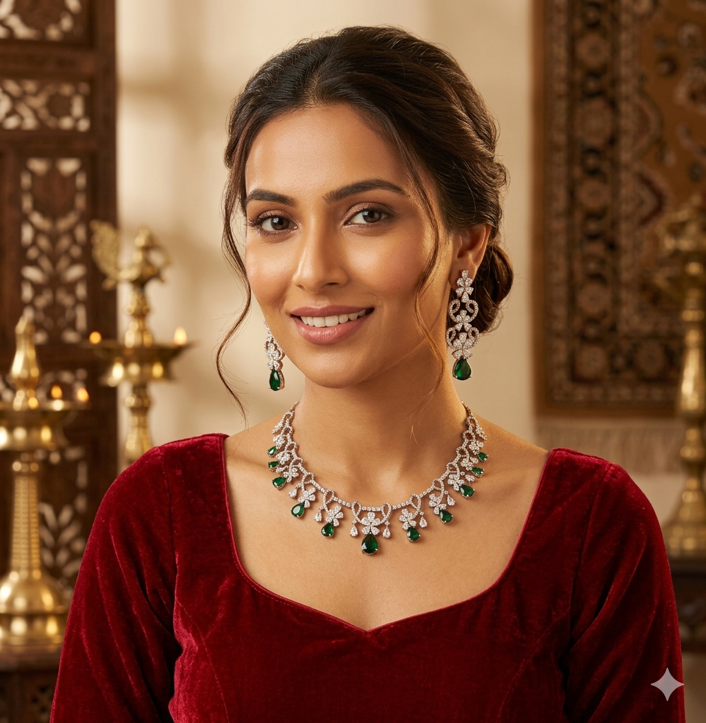 Emerald dipa american diamond necklace sets