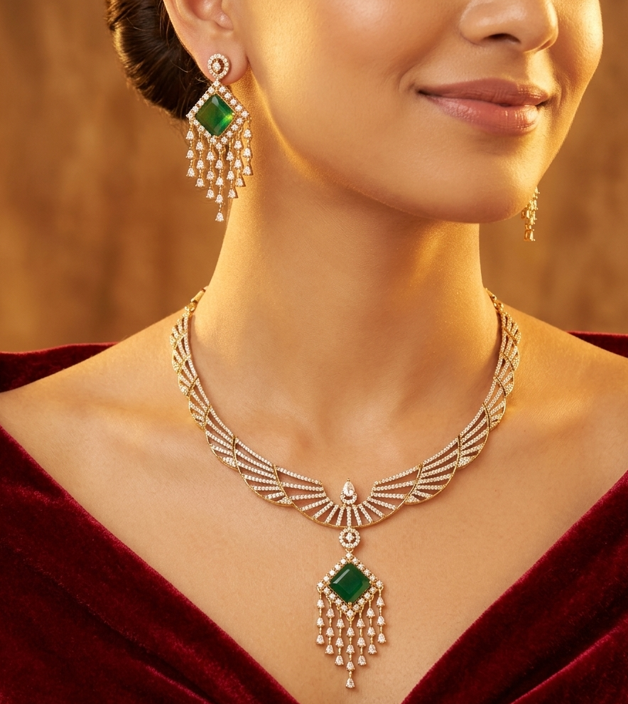 Emerald fiona american diamond necklace sets