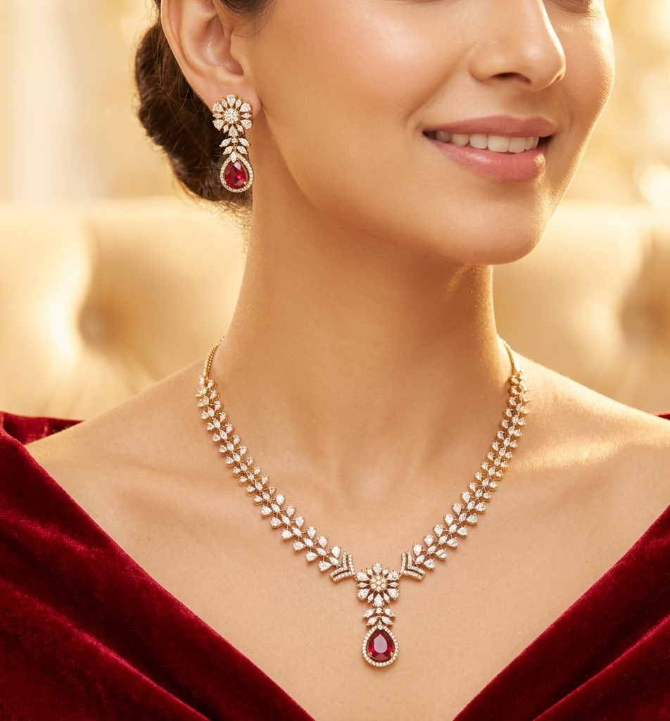 Ruby nita american diamond necklace set