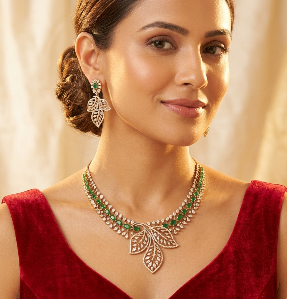 Green gayatri american diamond necklace sets
