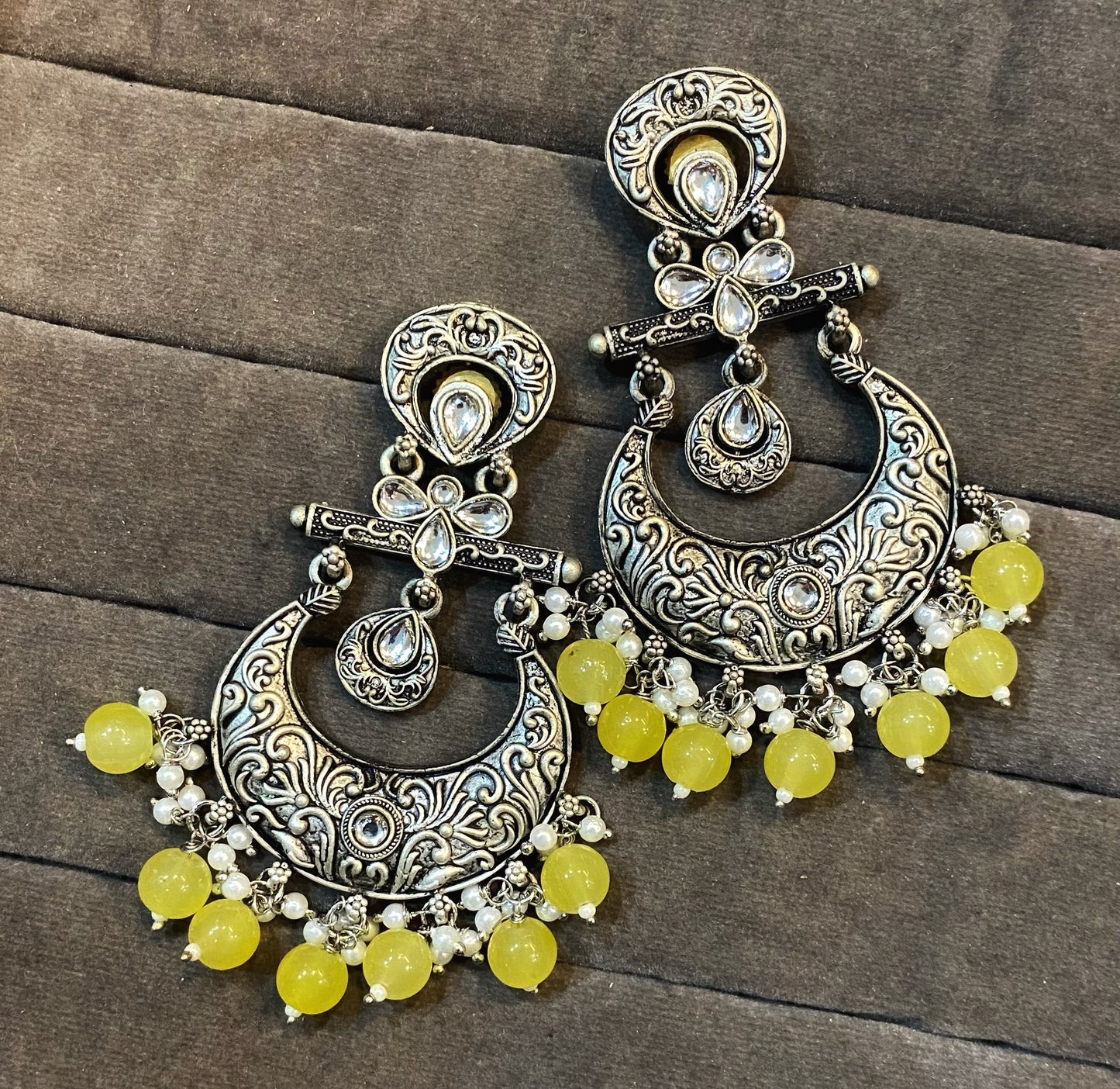 Bhoomi silver kundan chandbali earrings