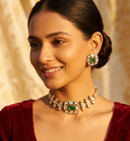 Chaaya Green Mossionite Kundan Necklace set