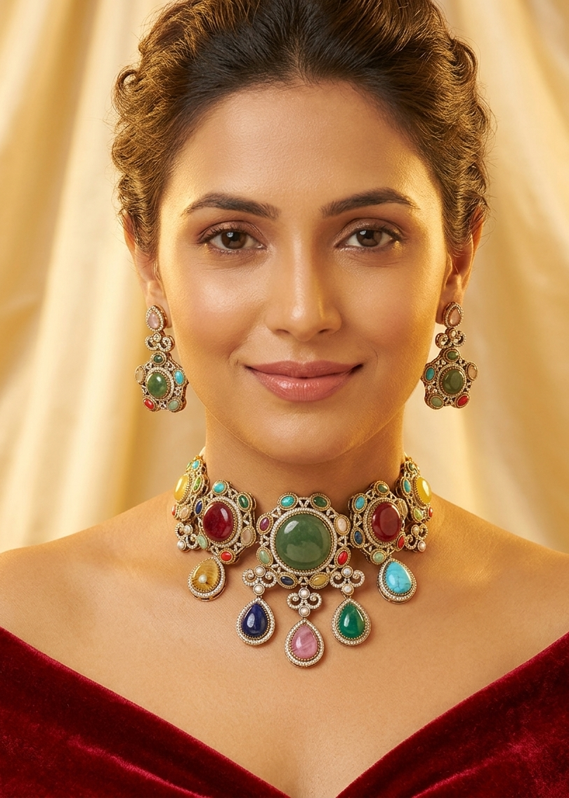 Sezal multicolor choker necklace set