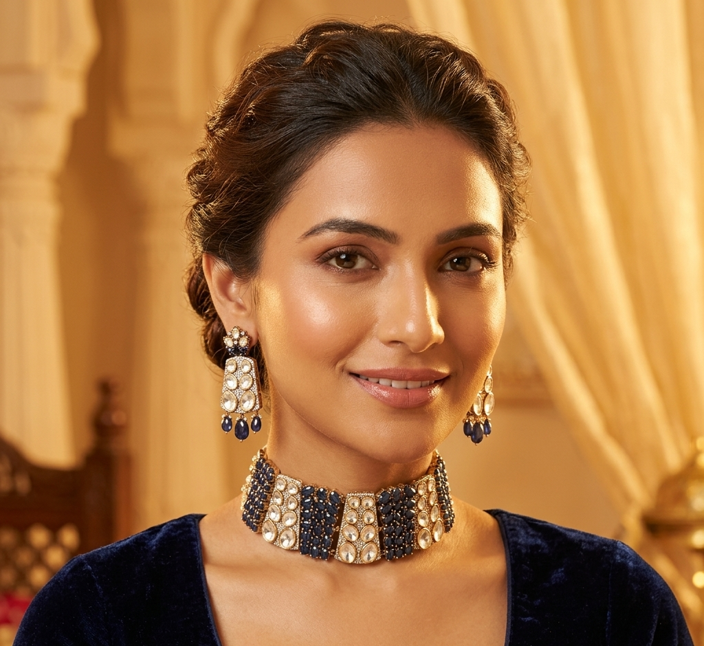 Blue Hina Kundan choker set