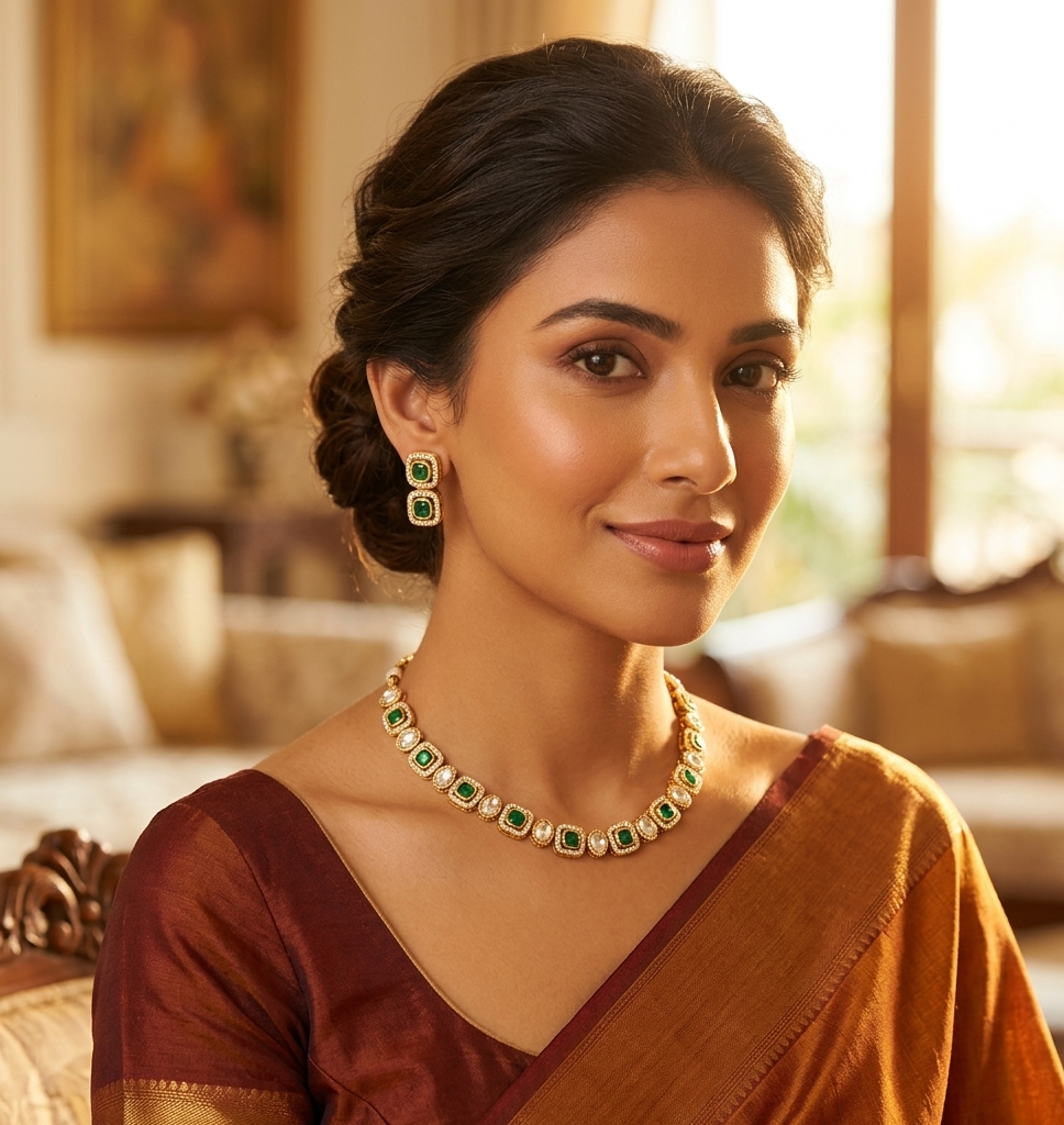 Emerald delicate kundan necklace sets