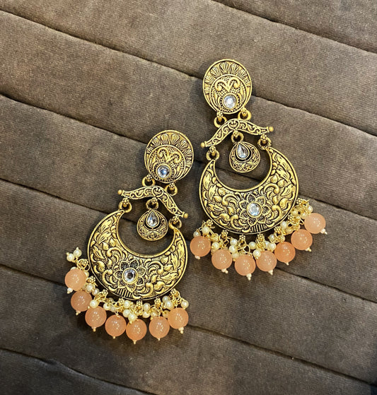 Rivha golden kundan chandbali earrings