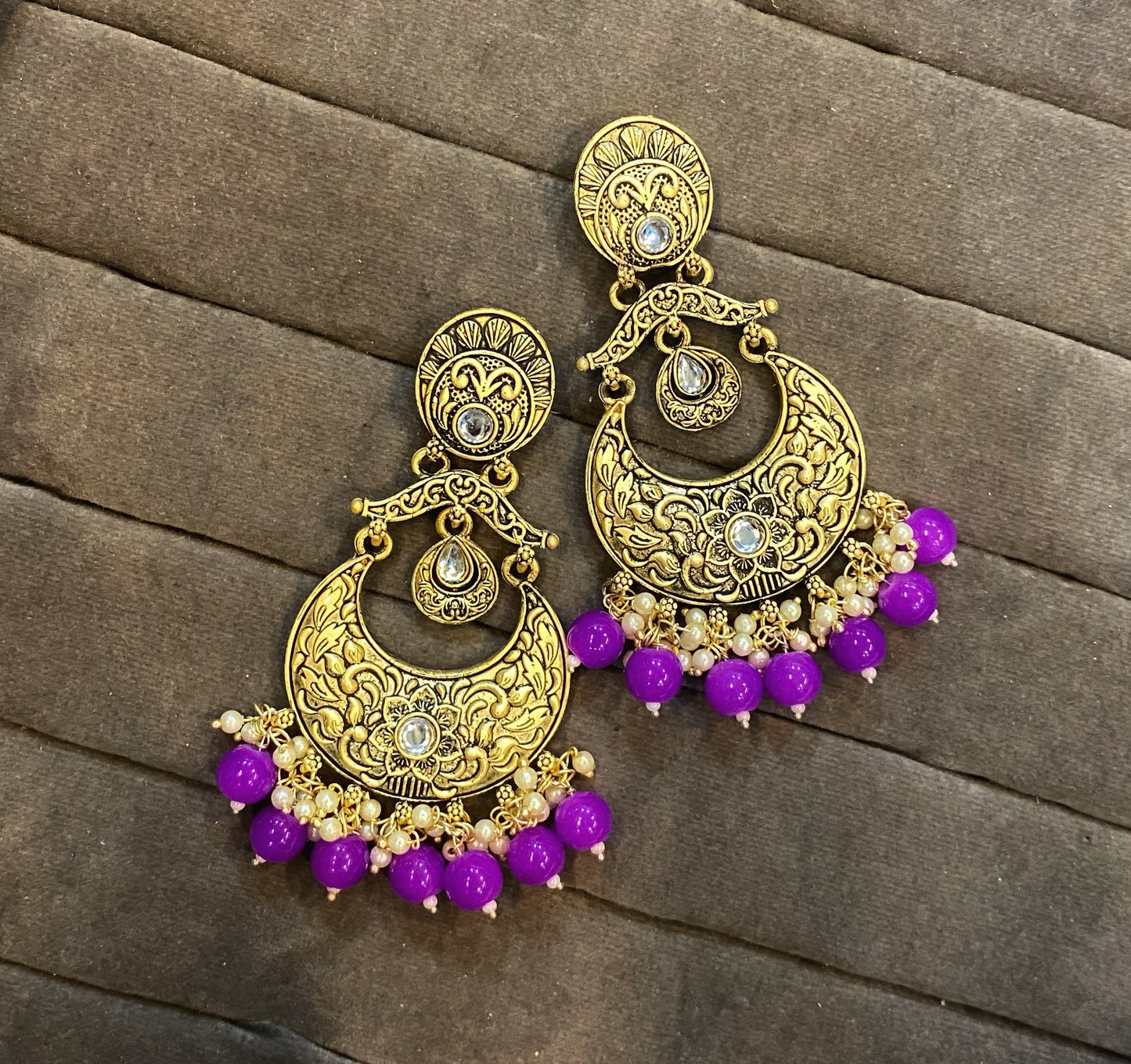 Rivha golden kundan chandbali earrings