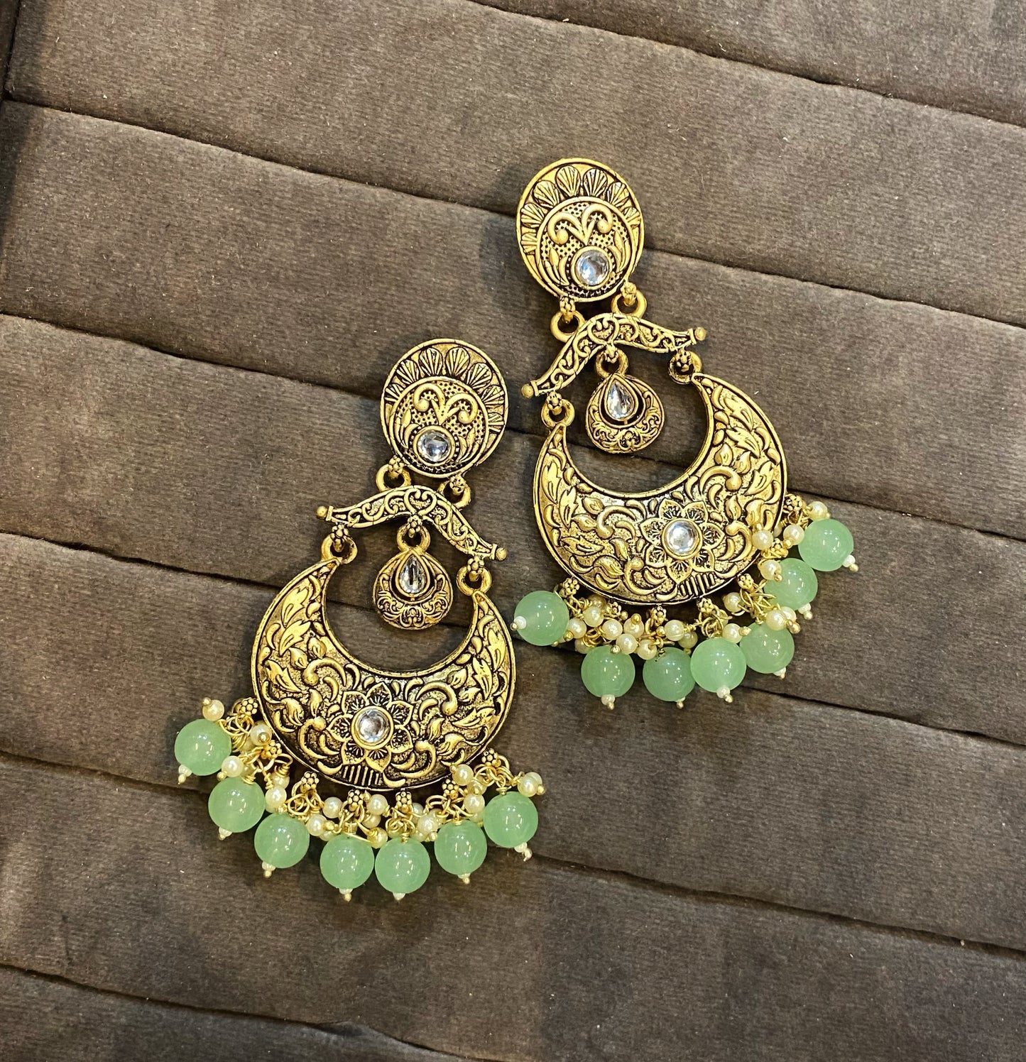 Rivha golden kundan chandbali earrings