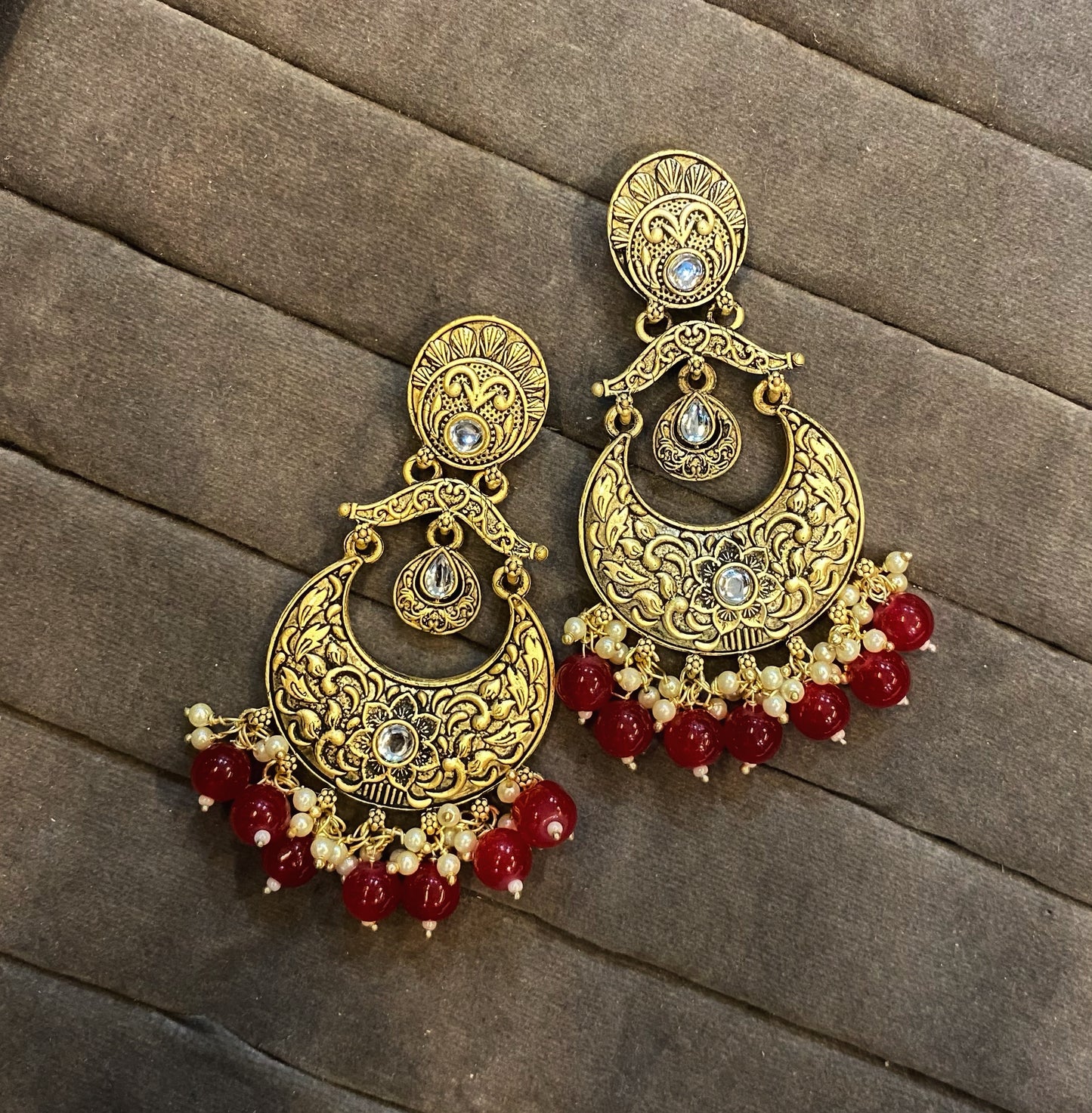 Rivha golden kundan chandbali earrings