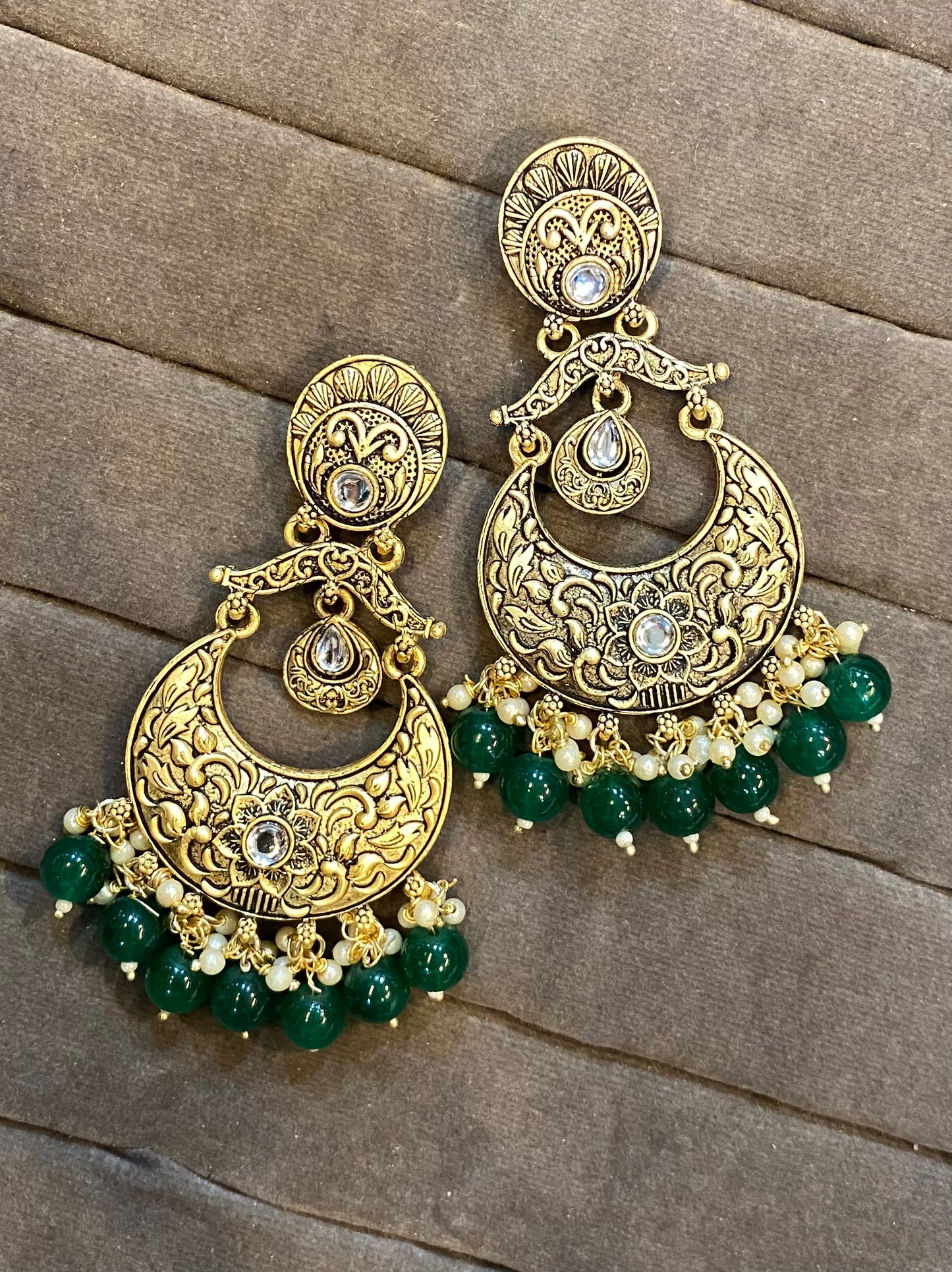 Rivha golden kundan chandbali earrings