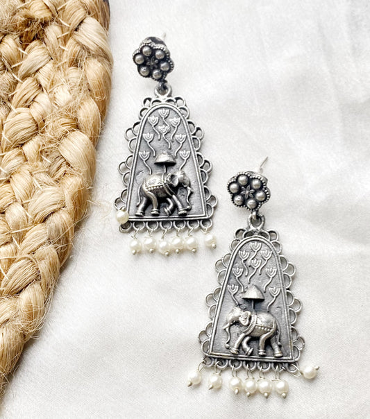 Ritu elephant oxidised earrings