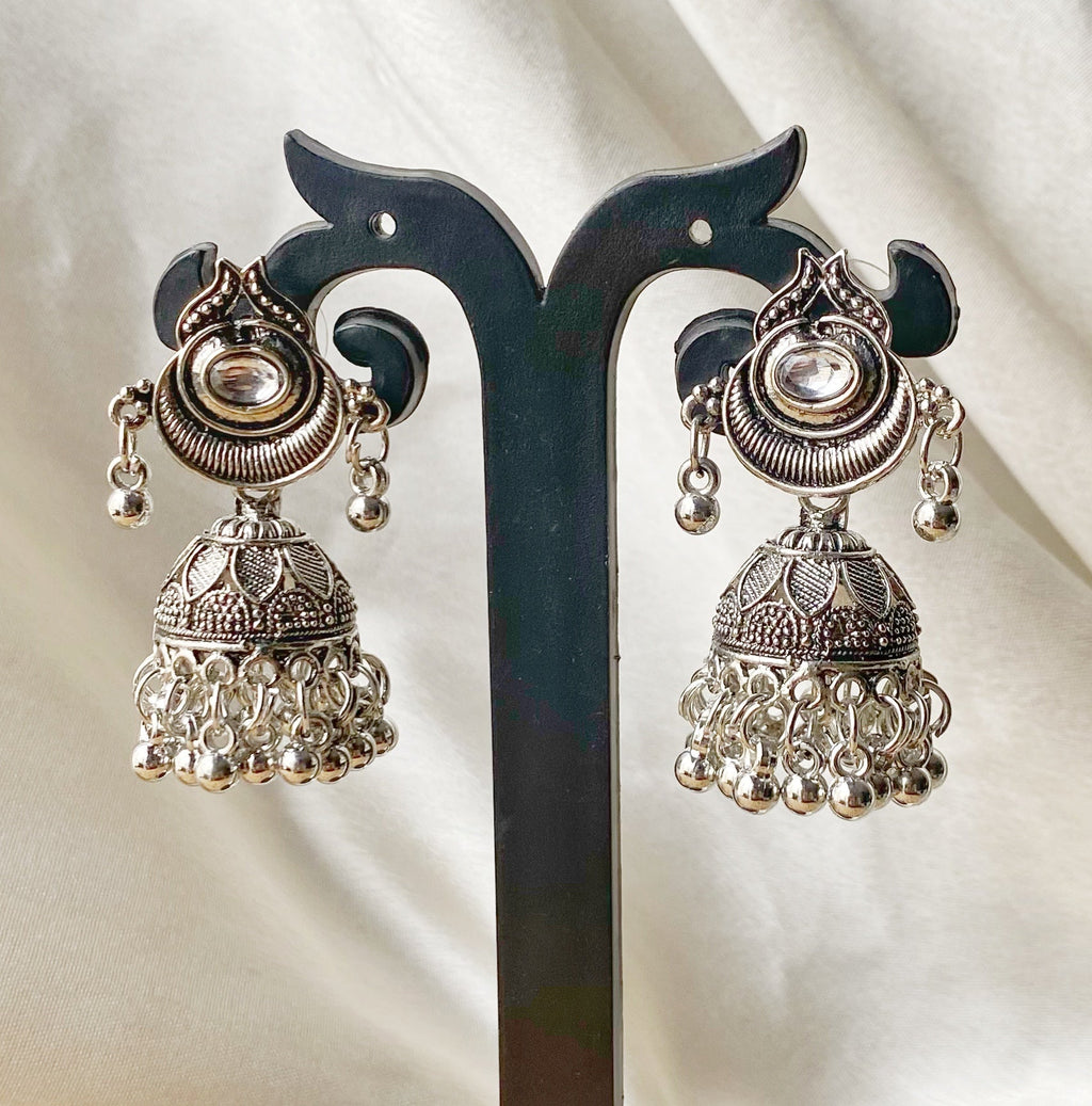 Preeta silver oxidised jhumka
