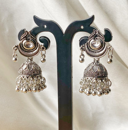 Preeta silver oxidised jhumka
