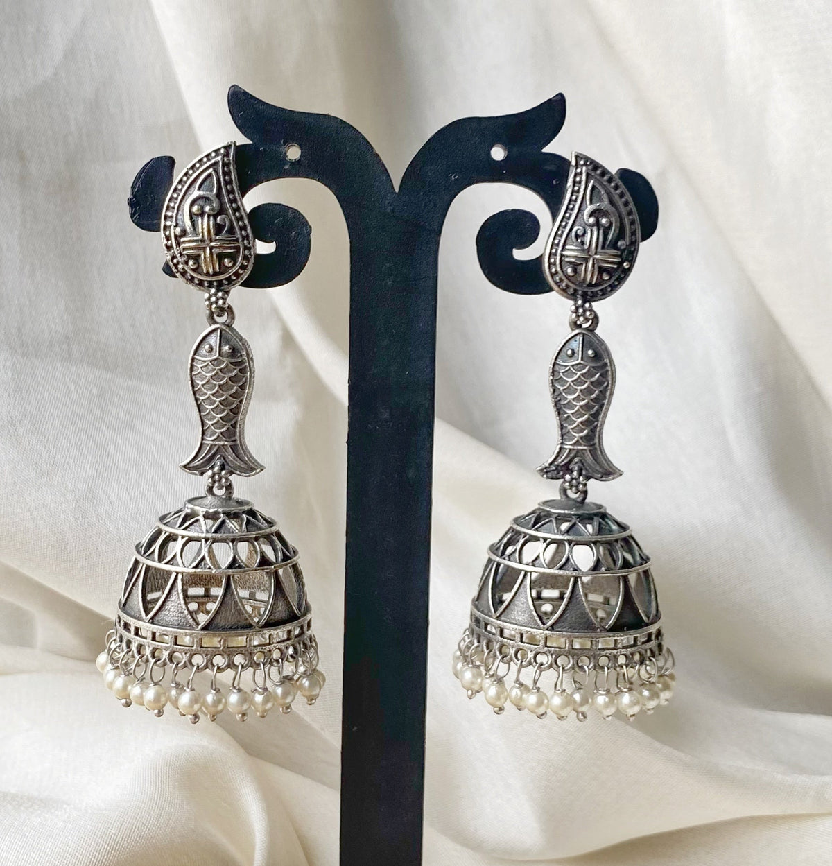 Sanjana silver lookalike jhumka