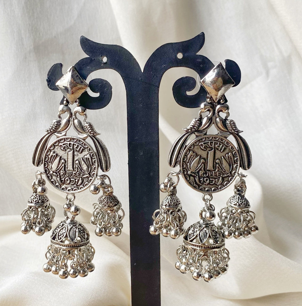 Oxidised coin style jhumka