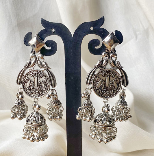 Oxidised coin style jhumka
