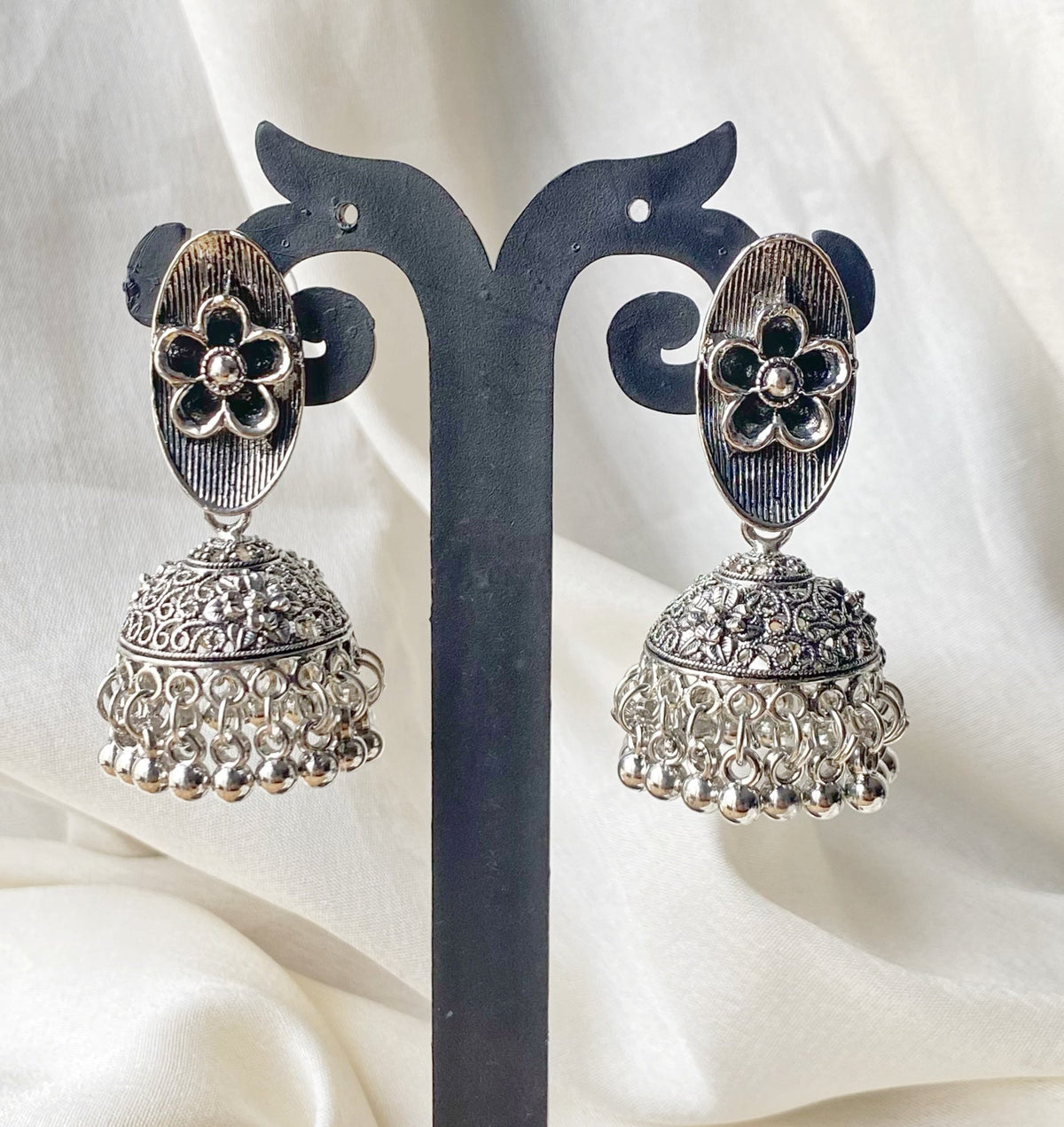 Floral oxidised jhumki