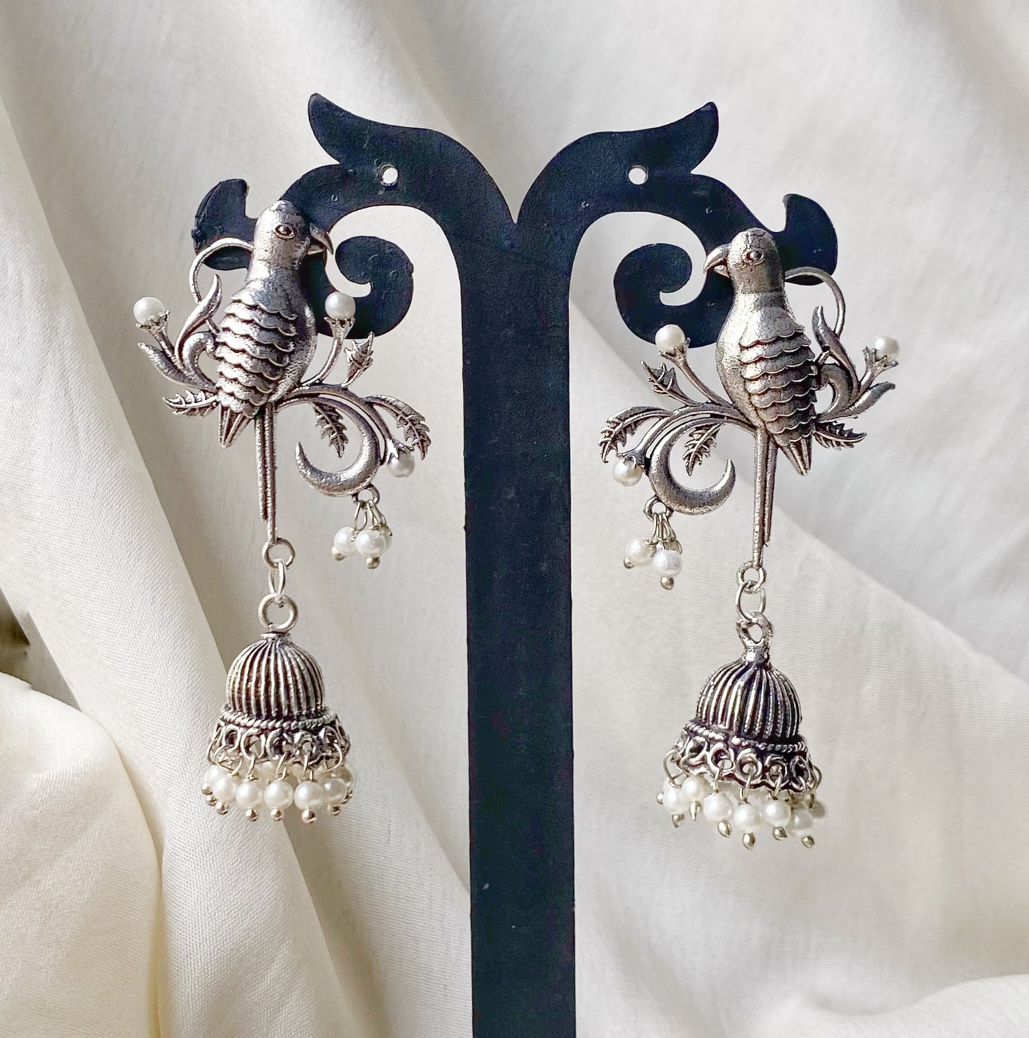 Bird oxidised jhumka