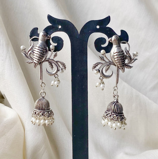 Bird oxidised jhumka
