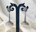 Turqoise silver oxidised jhumka