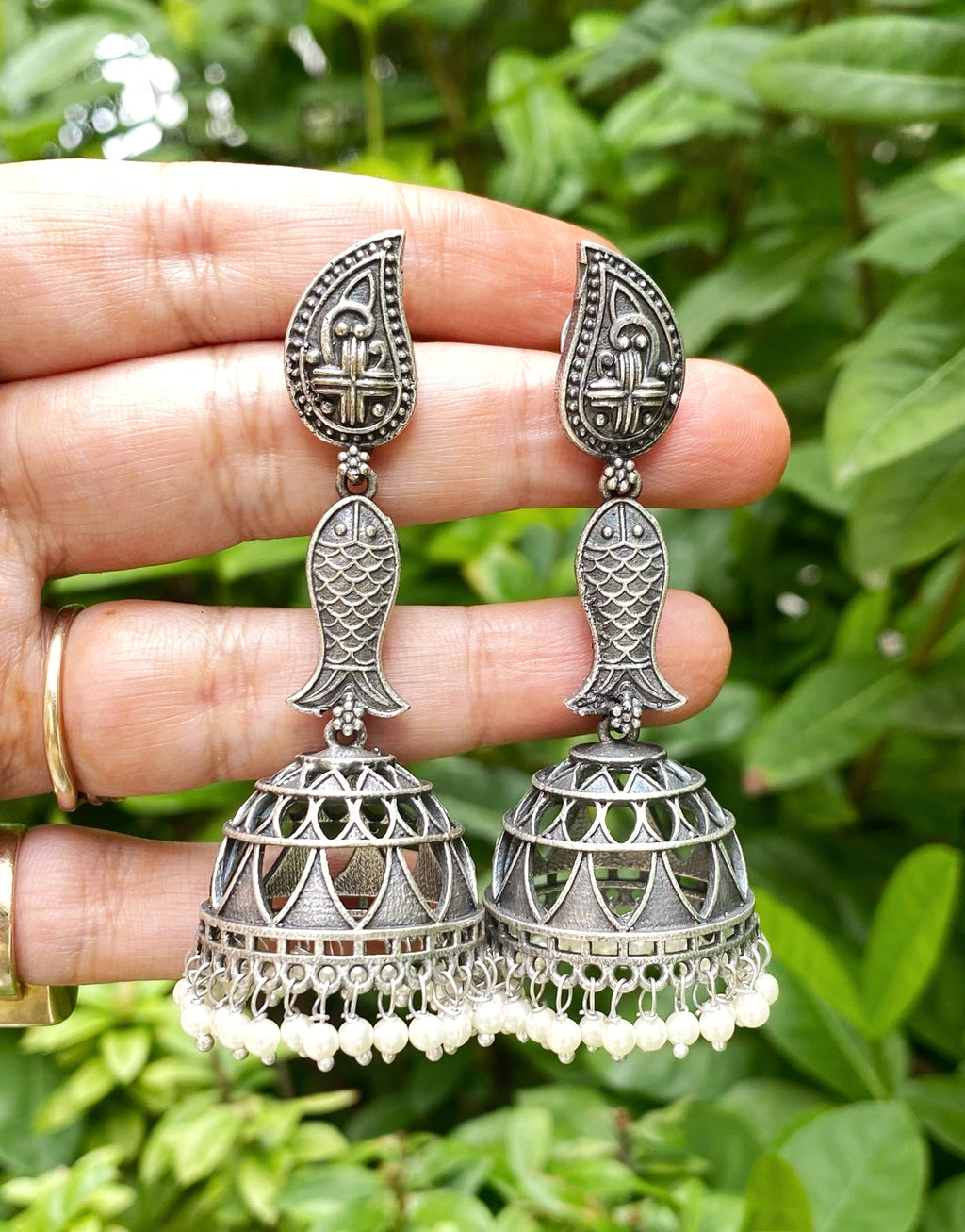 Sanjana silver lookalike jhumka