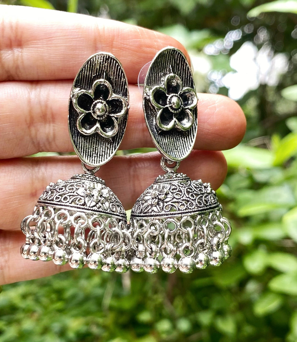 Floral oxidised jhumki