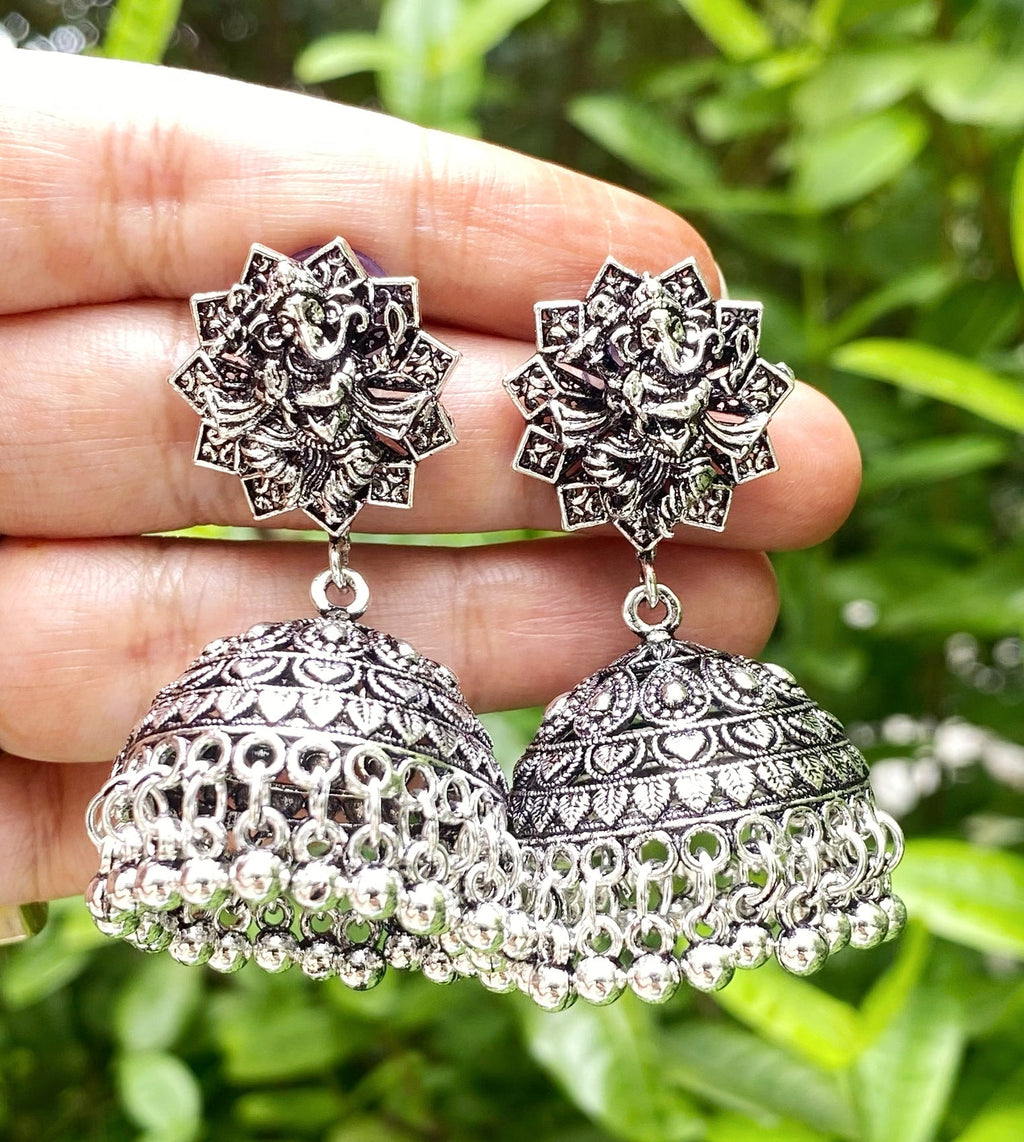 Ganesha oxidised jhumka