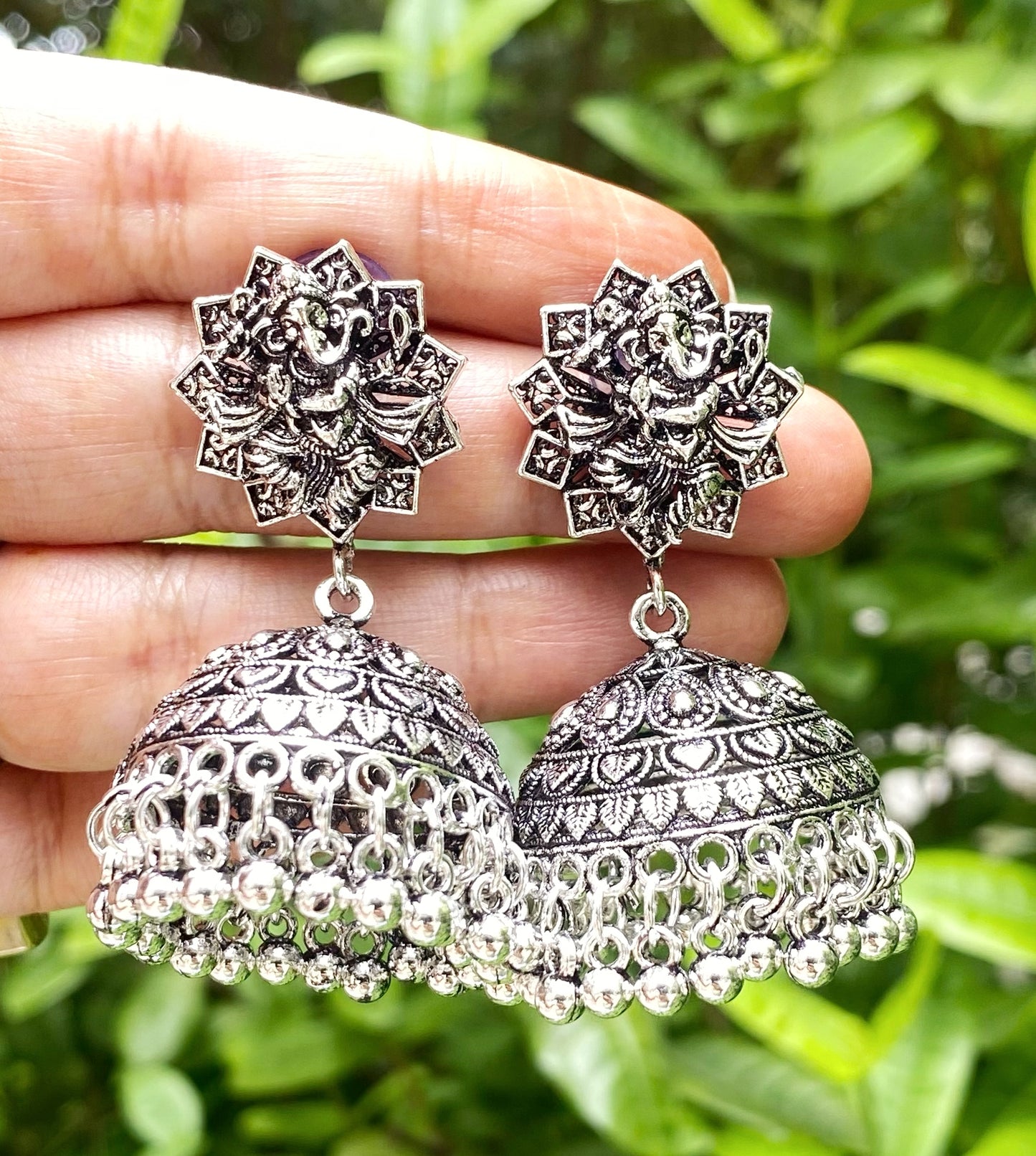 Ganesha oxidised jhumka