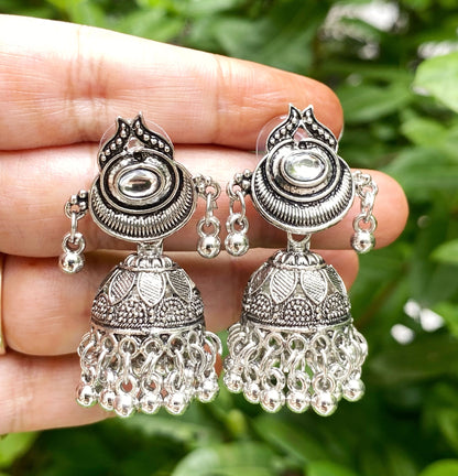 Preeta silver oxidised jhumka
