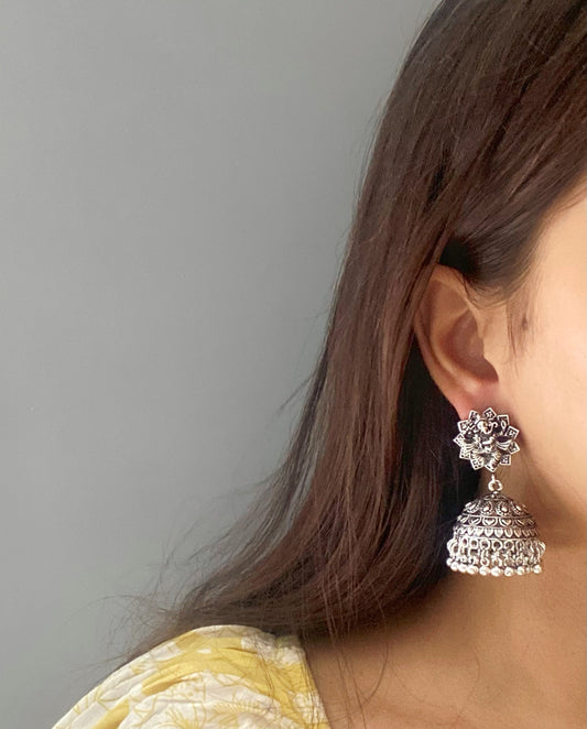 Ganesha oxidised jhumka