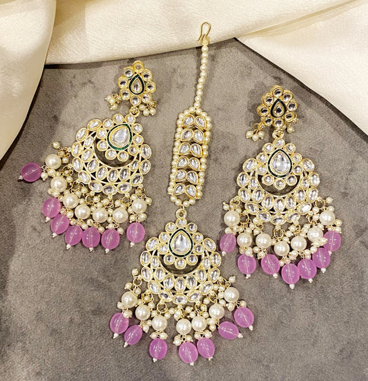 Sanaya Kundan Chandbali Earrings & Maangtika