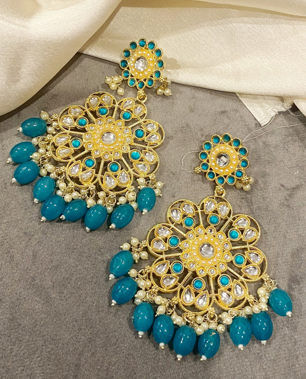 Aqua Blue Kanak kundan chandbali earrings