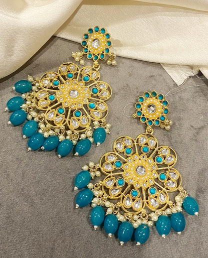 Aqua Blue Kanak kundan chandbali earrings