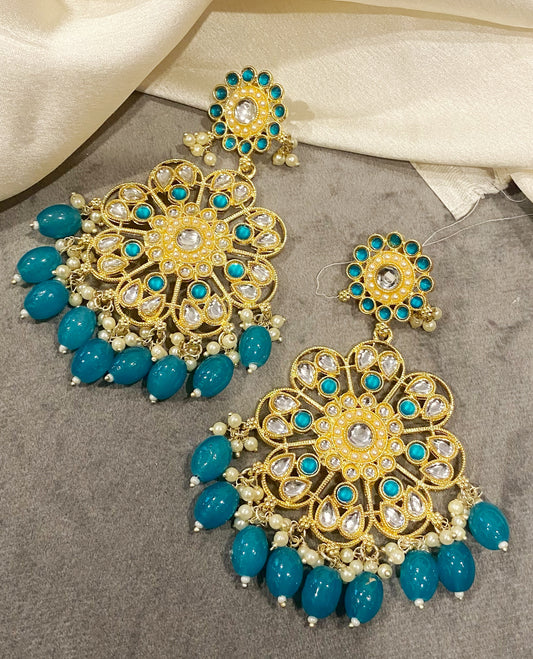 Aqua Blue Kanak kundan chandbali earrings
