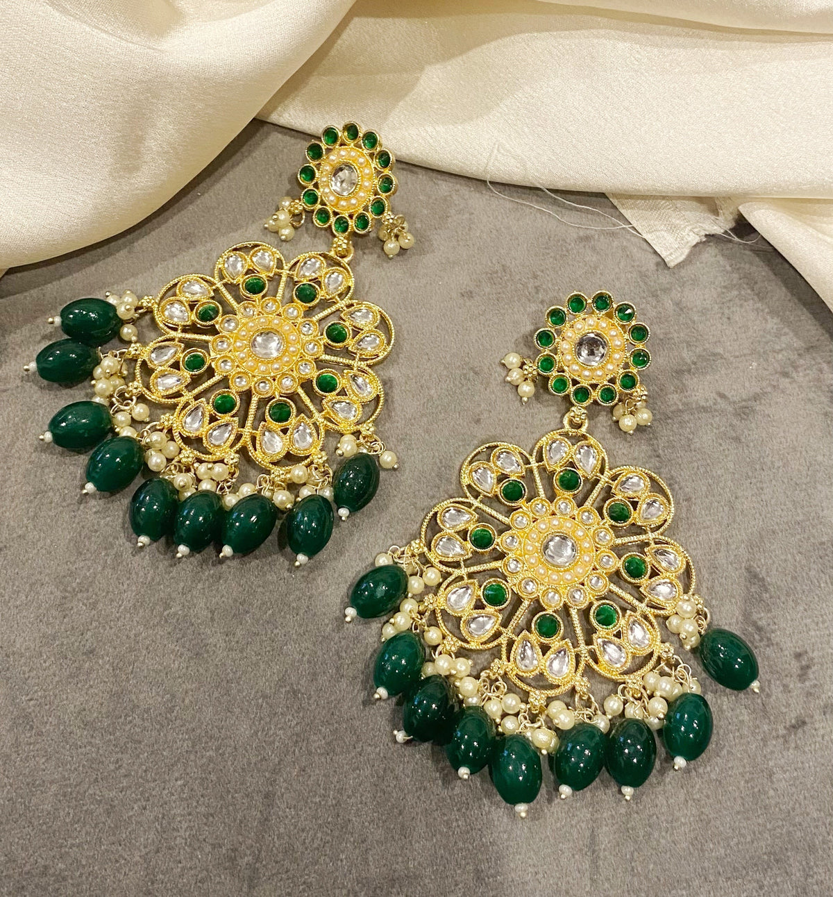 Green Kanak kundan chandbali earrings