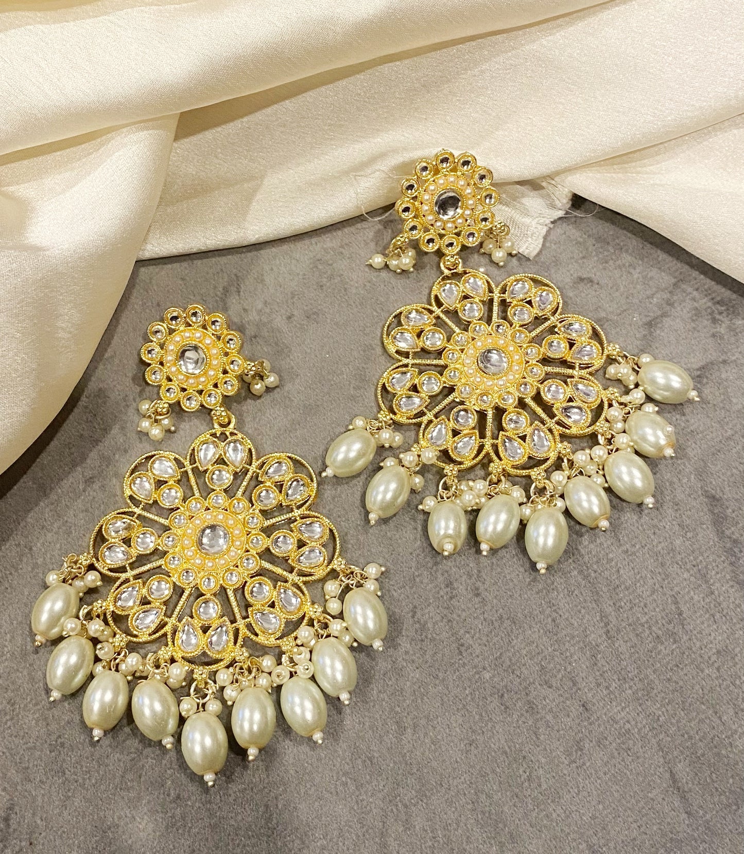 White Kanak kundan chandbali earrings
