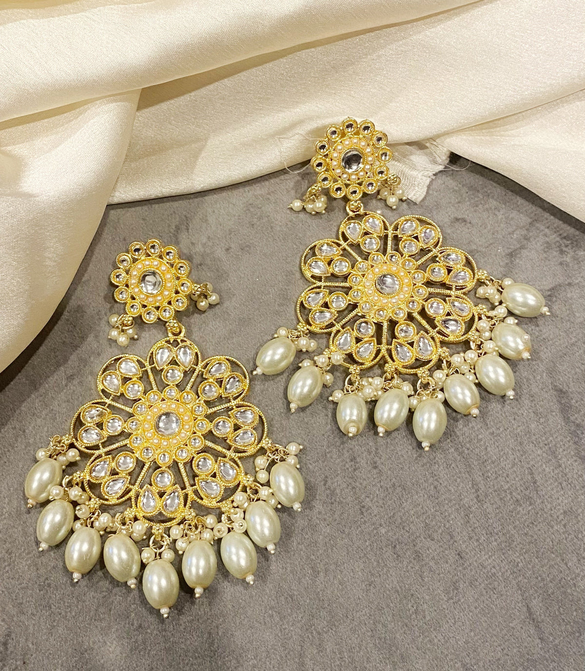 White Kanak kundan chandbali earrings