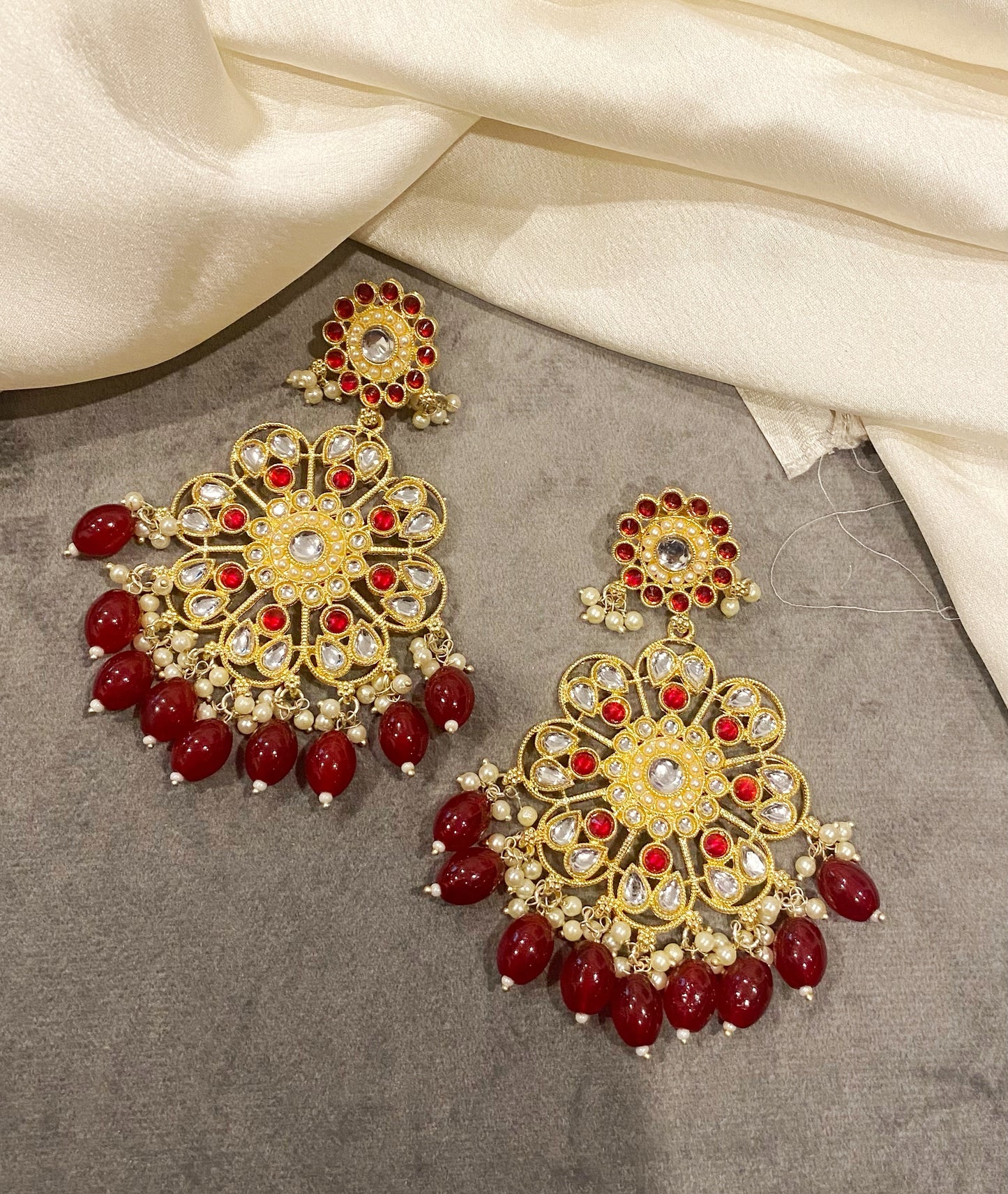 Red Kanak kundan chandbali earrings